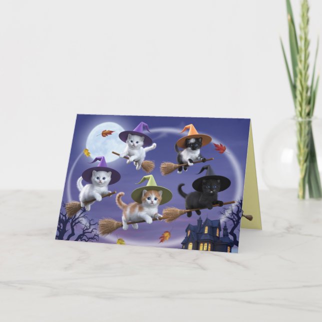 Söt Halloweenkort med häxkitten Helgkort (Framsida)