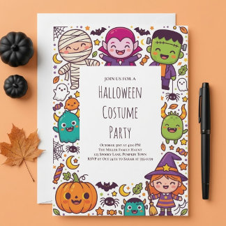 Söt Halloweenkostymfest Inbjudningar