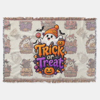 Söt Halloweenkudde med spöktema och vävd filt