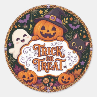 Söt Halloweentrick eller Treat-partygåva Runt Klistermärke