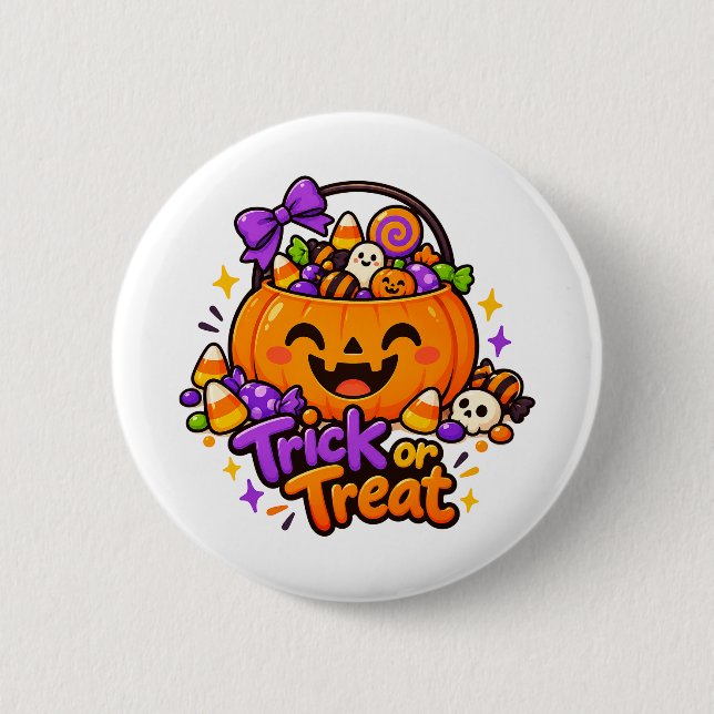 Söt Halloweentröja med Pumpa Godis Knapp (Framsida)