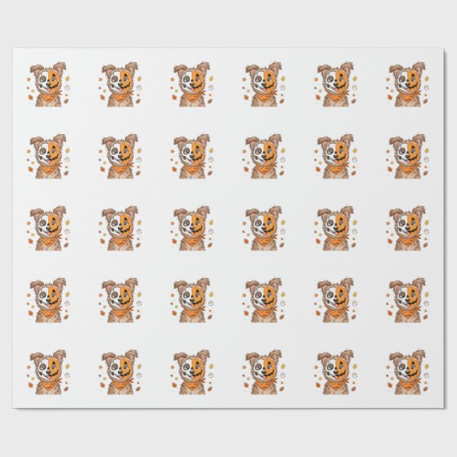 Söt halv skelett halv pumpa hund Halloween-färg Presentpapper (Platt)