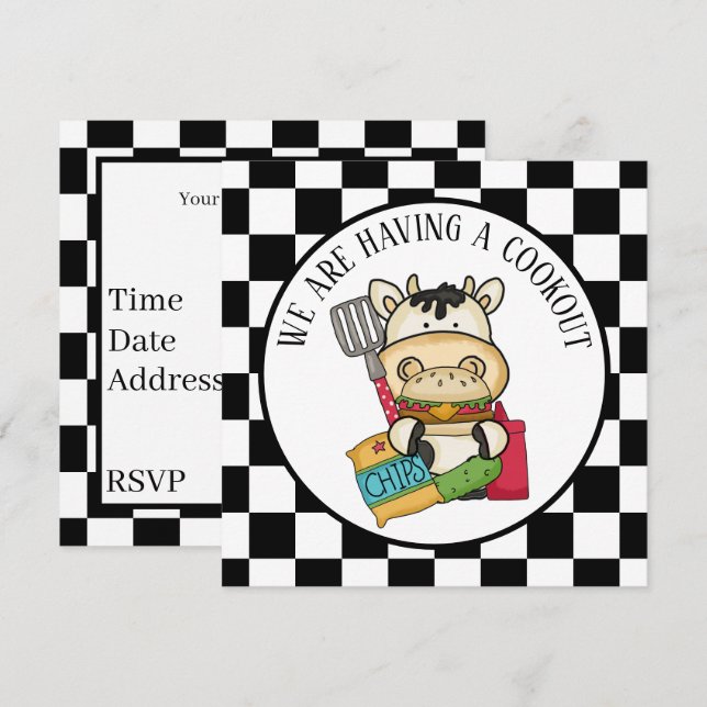 Söt hamburgerkospaken party inbjudningar (Fram/baksida)