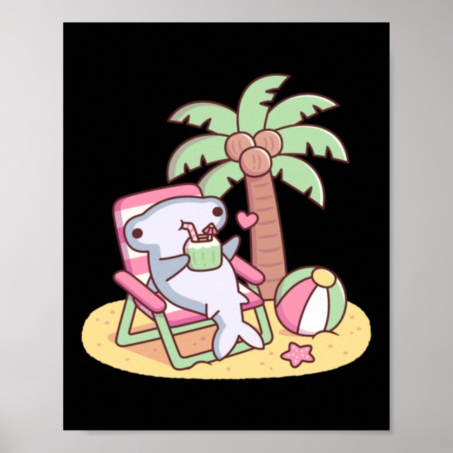 Söt hammarhaj som chillar i strandstol poster (Framsidan)