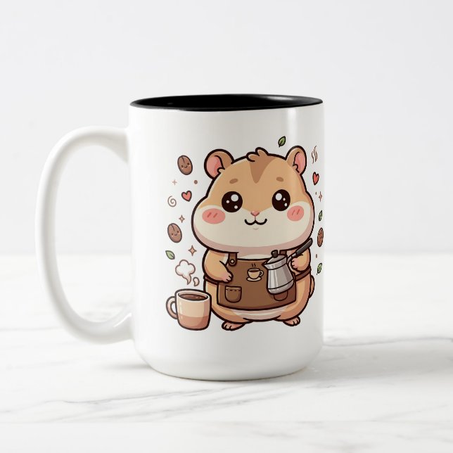 Söt Hamster Barista Tvåtons Kaffemugg (Vänster)