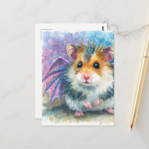 Söt Hamster Drak Vattenfärg Vykort