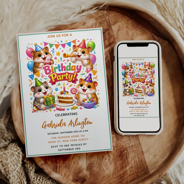 Söt Hamster Födelsedagsfest | Barn Hamster Inbjudningar (Cute Hamster Birthday Party | Kids Hamster Invitation
)