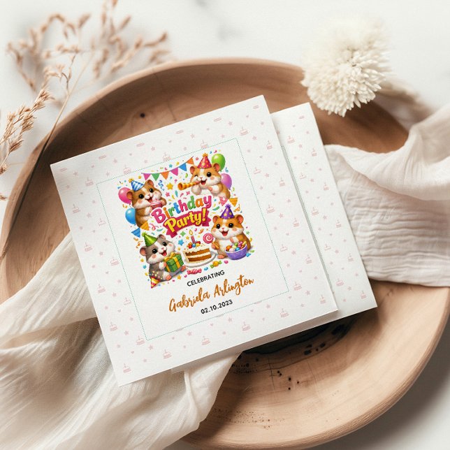 Söt Hamster Födelsedagsfest | Barn Hamster Pappersservett (Cute Hamster Birthday Party | Kids Hamster napkins
)