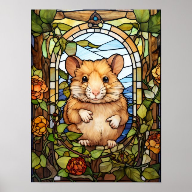 Söt hamster glasad fönsterdesign poster (Framsidan)
