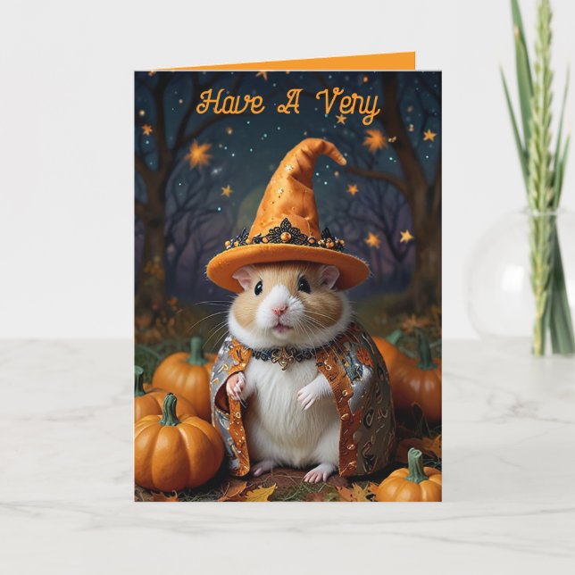 Söt Hamster-Häxa Halloween Välkomstkort Kort (Framsida)