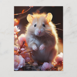 Söt hamster i blommorna vykort