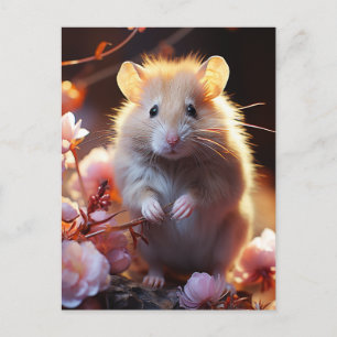 Söt hamster i blommorna vykort