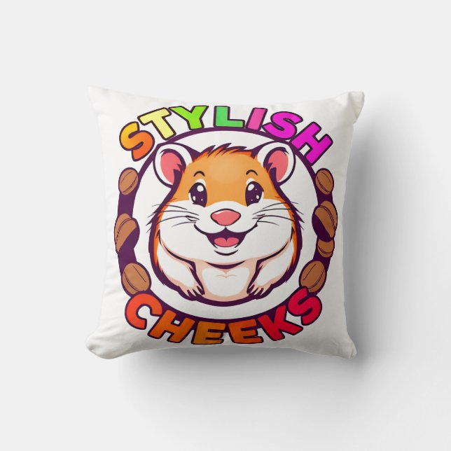 Söt hamster i starka färger med kreativ text kudde (Framsida)