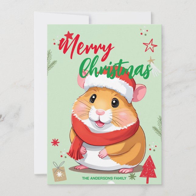 Söt hamster jultomte jul firande familjenamn julkort (Framsida)