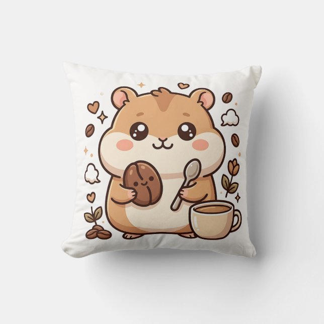 Söt hamster kaffe kastkudde kudde (Framsida)