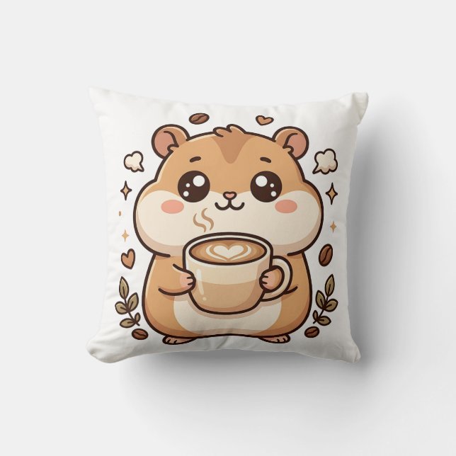 Söt Hamster Latte Hjärt Kawaii Kudd Kudde (Framsida)