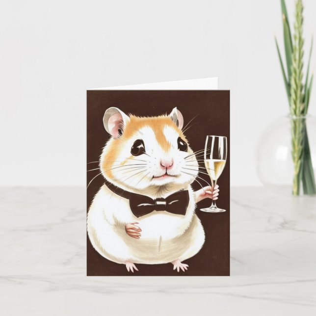 Söt hamster med champagnekort kort (Framsida)
