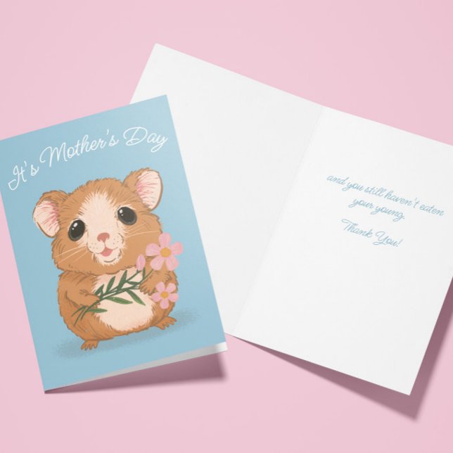 Söt hamster mörk humor mors dagskort kort (cute hamster mothers day card with funny dark humor about mom not eating her babies)