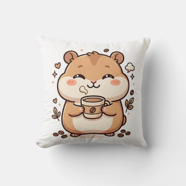 Söt hamster som dricker kaffe kudde (Framsida)