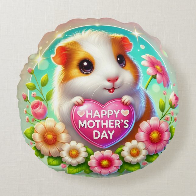 Söt hamster som firar mors dag rund kudde (Framsidan)