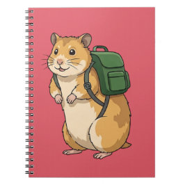 Söt hamster-vandrare med ryggsäck anteckningsbok