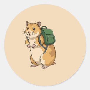 Söt hamster-vandrare med ryggsäck runt klistermärke