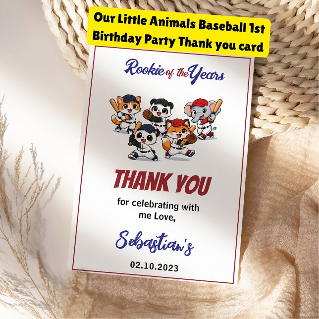 Söt hamsterfödelsedagsfest | Barn Djur Tack Kort (Our Little Animals Baseball 1st Birthday Party thank you card
)