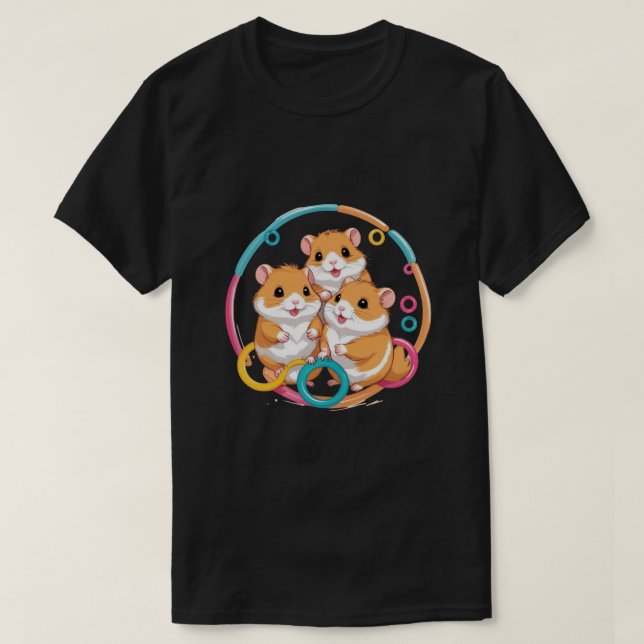 Söt hamstertrio i färgglada ringar t shirt (Design framsida)