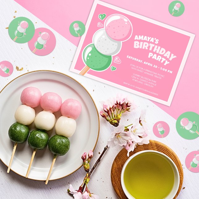 Söt Hanami Dango Födelsedagsfest  Inbjudningar (Skapare uppladdad)
