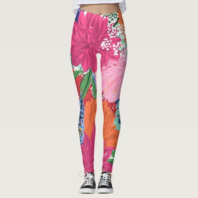 Söt Hand färgade blommor Leggings (Framsida)