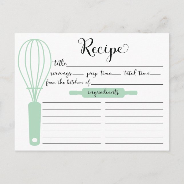 Söt Hand Lettered Mint Grönt Whisk Recic Card Vykort (Framsida)