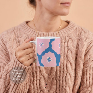 Söt Handritad Abstrakt Blomma Ljus Rosa Blå Kaffemugg
