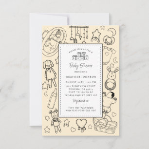 Söt handritad baby shower könsneutral inbjudningar