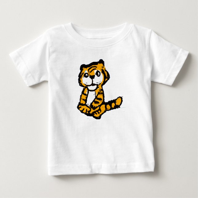Söt Handritad Bebis Tiger Tecknad Barn T-Shirt (Framsida)