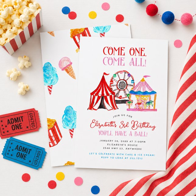 Söt Handritad Cirkus Födelsedagsfirande Inbjudningar (Cute Hand Drawn Carnival Circus Birthday Invitation
)