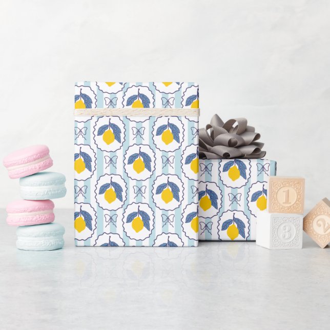 Söt handritad citrummönstrad presentpapperrulle presentpapper (Baby Shower)