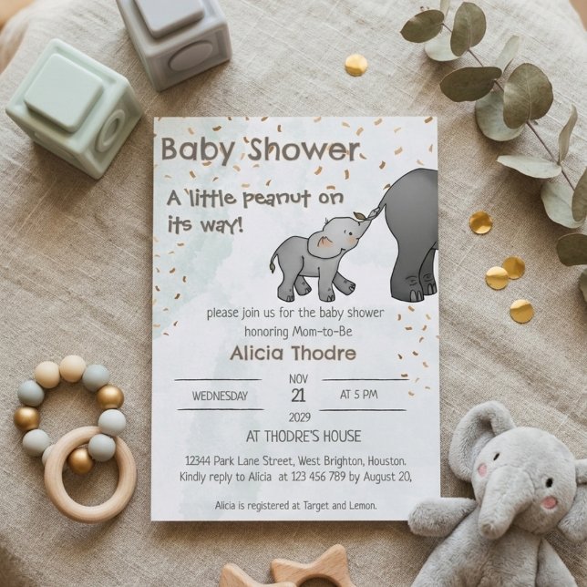 Söt handritad elefant Liten jordnöt Baby Shower Inbjudningar (Skapare uppladdad)