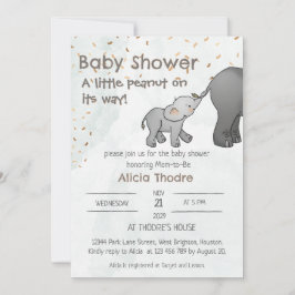 Söt Handritad Elefant Liten Jordnöt Baby Shower Inbjudningar