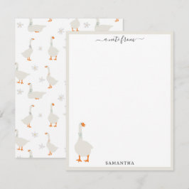 Söt handritad gås & tusenskönor Anpassat namn Anteckningskort