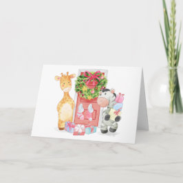 Söt handritad giraff och zebra jul helgkort