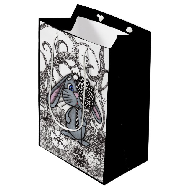 Söt Handritad Kanin Kanin Zen Doodle Presentbag (Framsidan Vinklad)