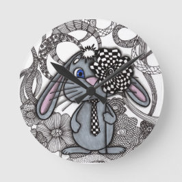 Söt handritad kanin kanin zen doodle väggklocka
