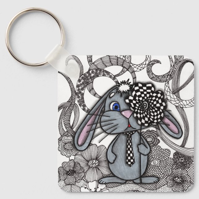 Söt Handritad Kanin Zen-Doodle Nyckelring (Framsida)
