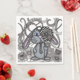 Söt Handritad Kanin Zen Doodle Pappersservett