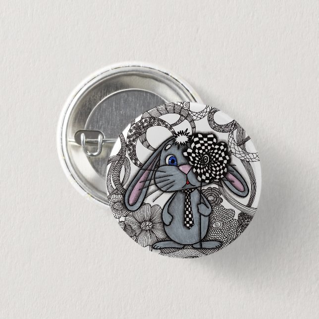 Söt Handritad Kanin Zen Doodle Pinback Knappsats Knapp (Framsida & baksida)