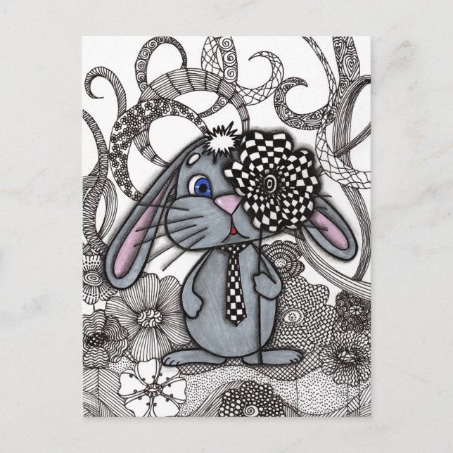 Söt Handritad Kanin Zen Doodle Postkort Vykort (Framsida)