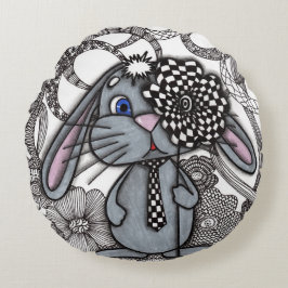Söt Handritad Kanin Zen Doodle Rund Kudd Kudde