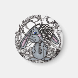 Söt Handritad Kanin Zen Doodle Rund Magnet