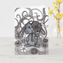 Söt Handritad Kanin Zen Doodle Välkomstkort C Kort