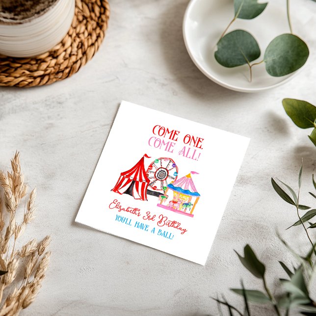 Söt Handritad Karneval Cirkus Födelsedag Pappersservett (Cute Hand Drawn Carnival Circus Birthday Napkins)